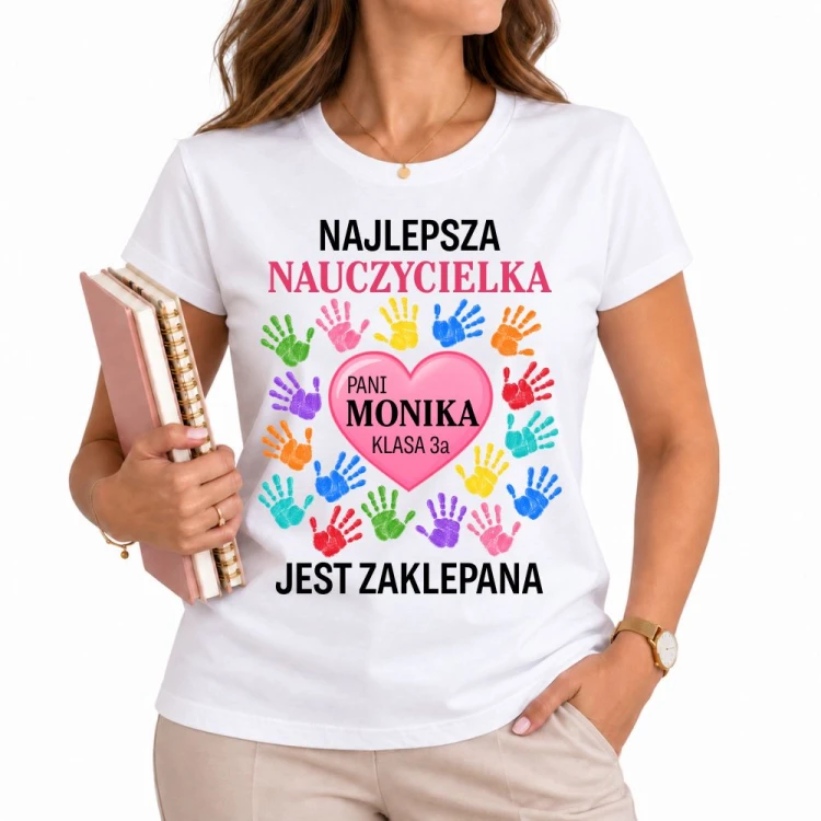 Koszulka dla nauczycielki z imieniem personalizowany prezent na dzień nauczyciela
