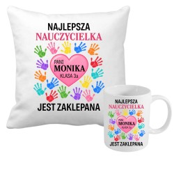 Zestaw poduszka + kubek dla nauczycielki z imieniem personalizowany prezent dla nauczyciela